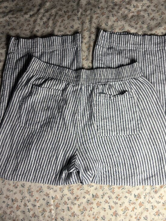 Old Navy Pants - Old Navy Blue and White Striped Linen Pants Elastic Waist Pockets Womens Large